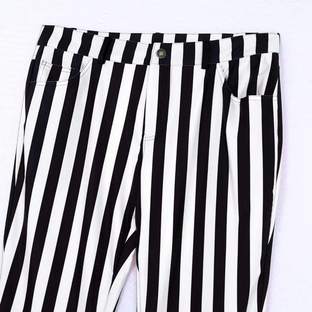🤠Youth Black & White Striped Bell High Rise Flare Punchy Girls Jeans - Picture 5 of 5